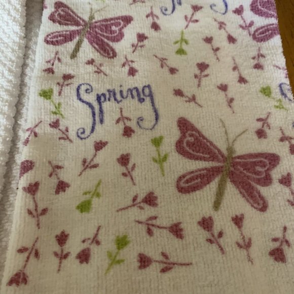 3 Spring “HAPPY SPRING” Decor Kitchen Towels Butterfly Flowers - Picture 3 of 4